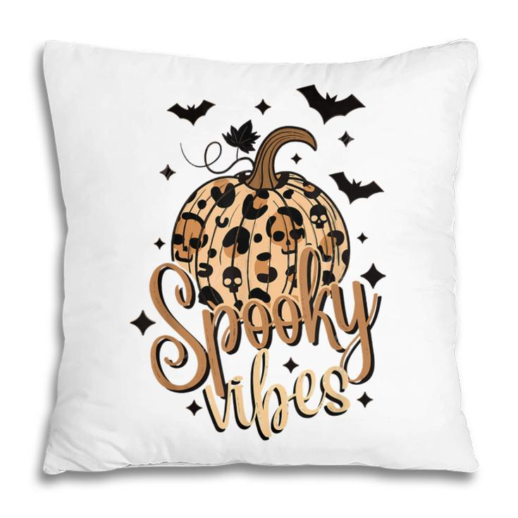 Spooky Vibes Skull Leopard Pumpkin Vintage Boho Halloween  Pillow
