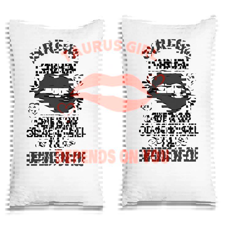 Sweet As Candy Cold As Ice Taurus Girl Red Lips Pillow