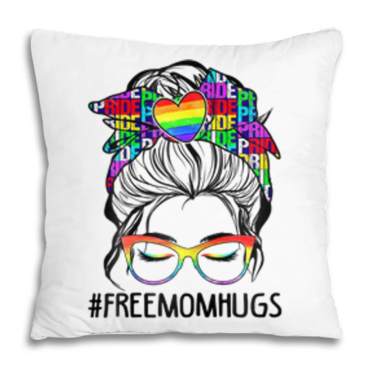 Womens Free Mom Hugs Messy Bun Lgbt Pride Rainbow  Pillow