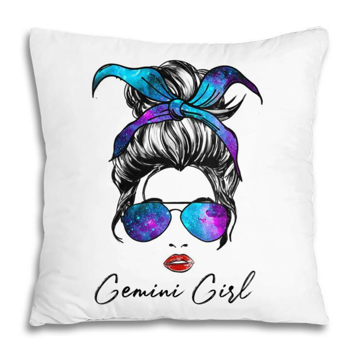 Womens Gemini Girl Zodiac Sign Horoscope Birthday Messy Bun Galaxy  Pillow