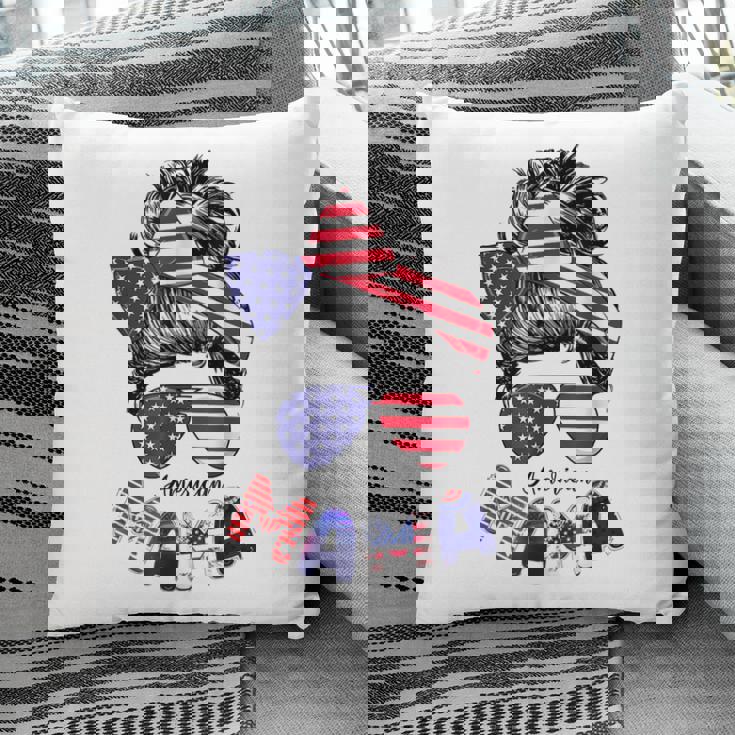 4Th Of July American Mama Messy Bun Mom Life Patriotic Mom Pillow