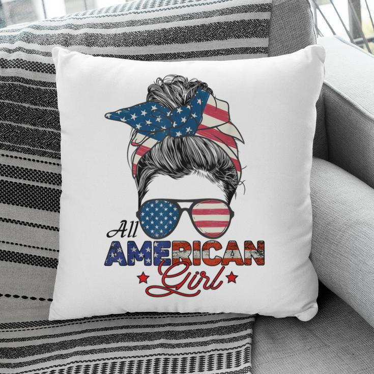 All American Girl 4Th July Messy Bun Us Flag Pillow