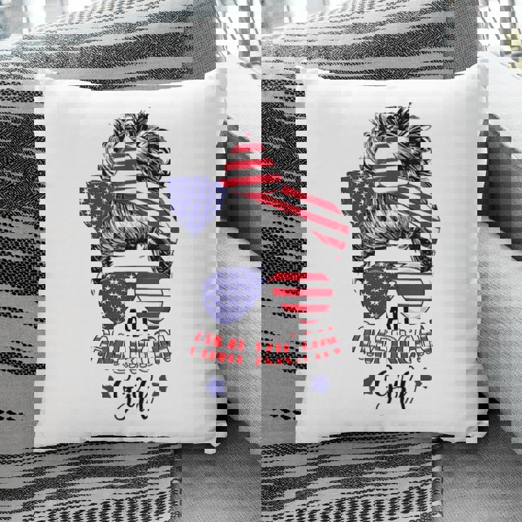 All American Girl Messy Bun Usa Flag Patriotic 4Th Of July V2 Pillow