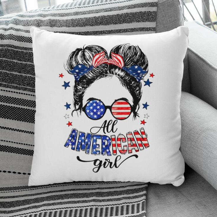 All American Girls 4Th Of July Daughter Messy Bun Usa V4 Pillow
