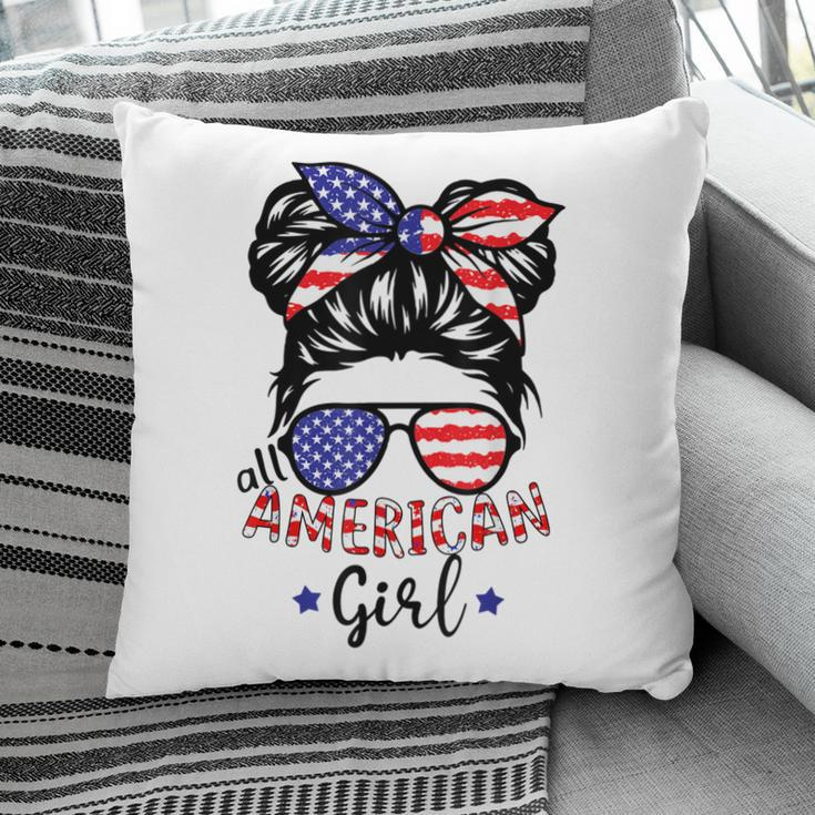All American Girls 4Th Of July Daughter Messy Bun Usa V5 Pillow