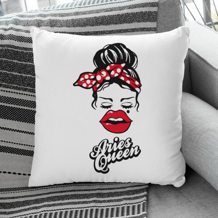 Aries Girls Aries Queen With Red Lip Gift Birthday Gift Pillow