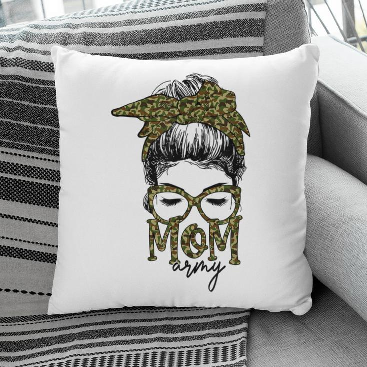 Funny Army Mom Messy Bun Hair Glasses V2 Pillow