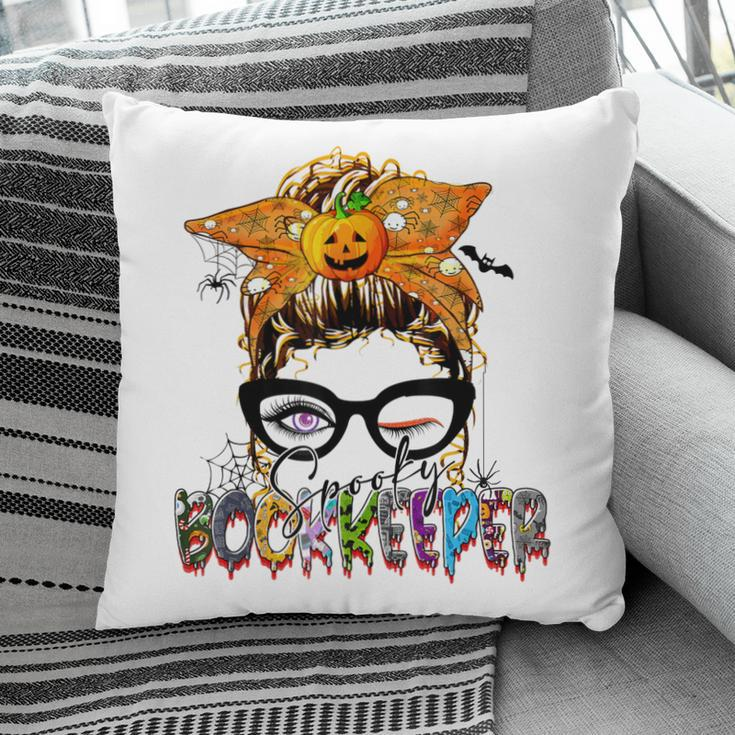 Halloween Spooky Bookkeeper Messy Bun Glasses Accountant Pillow