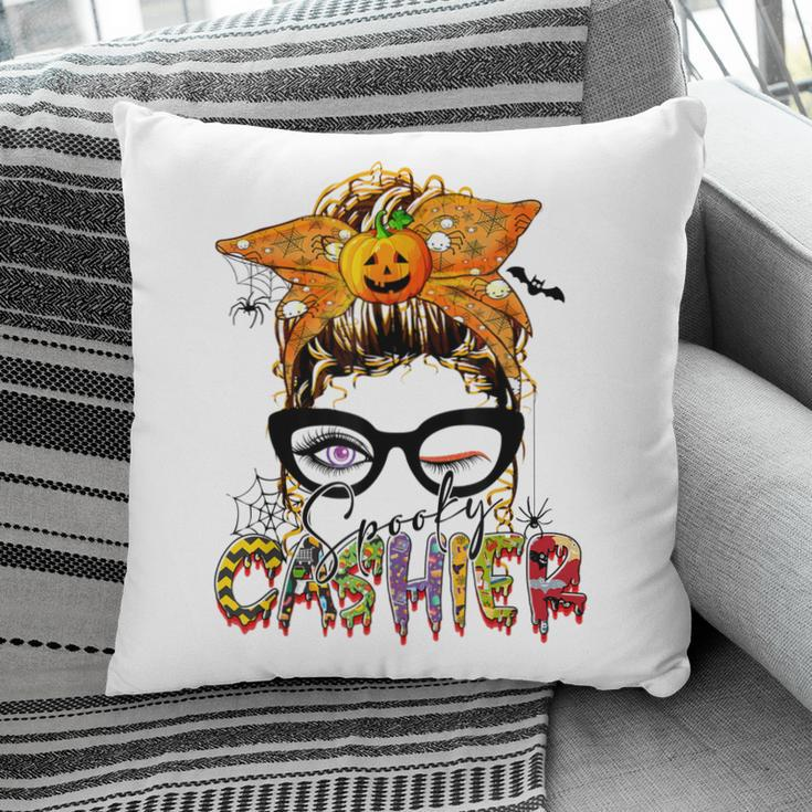 Halloween Spooky Cashier Messy Bun Glasses Spooky Pillow