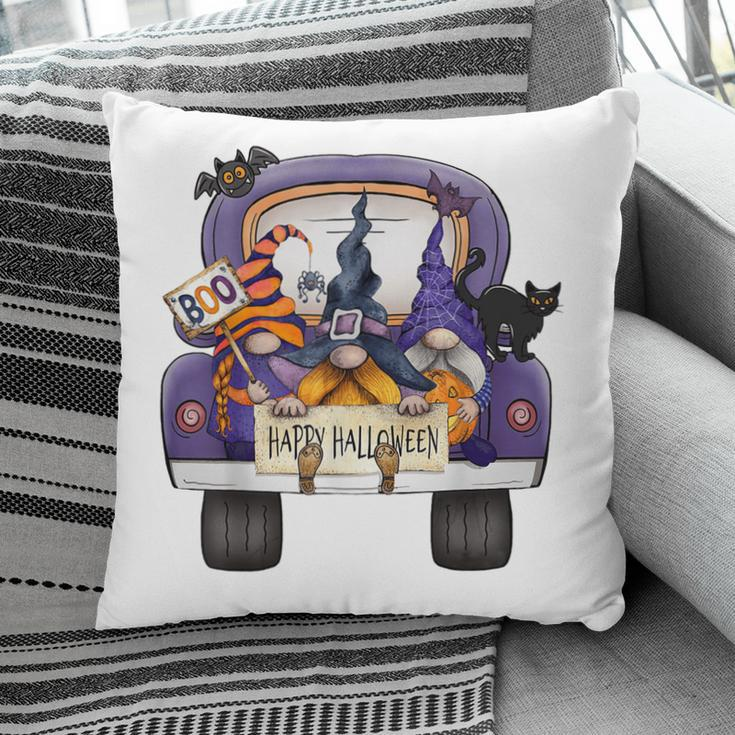 Happy Halloween Truck Gnomes Witch Black Cat Pumpkin Costume Pillow