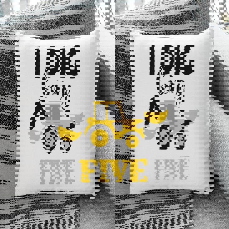 I Dig Being Five 5Th Birthday Yellow And Black Pillow