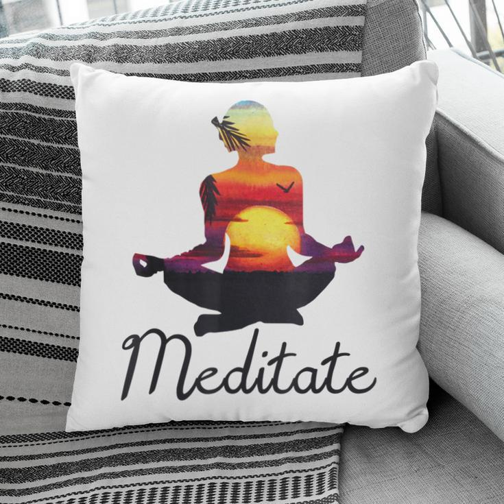 I MeditateYoga Pose Tropical Sunrise Meditation V2 Pillow