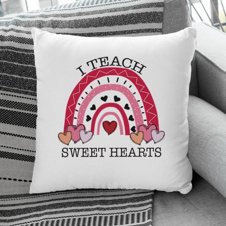 I Teach Sweet Hearts Teacher Rainbow Red Pillow