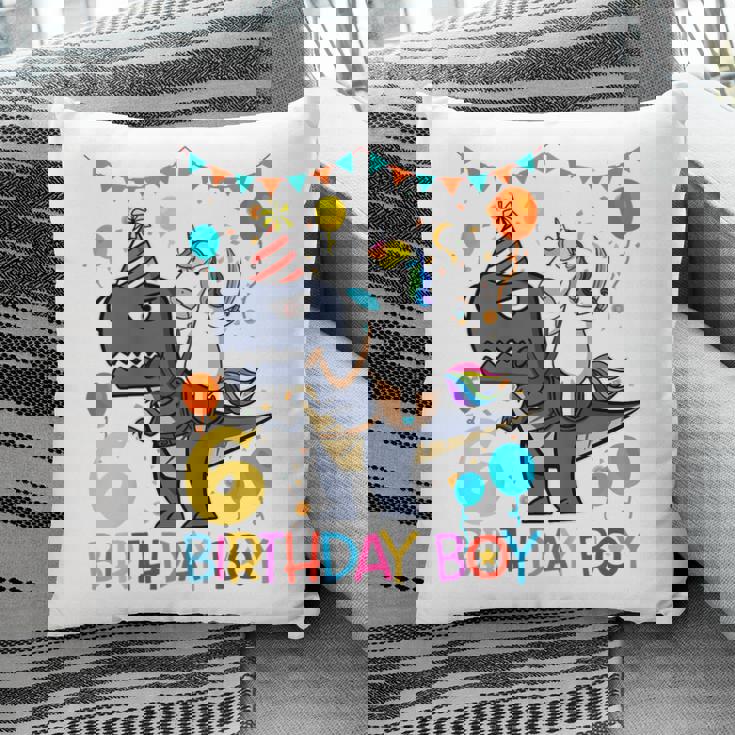 Kids Kids Unicorn Riding Dinosaur 6 Years Old Birthday Boy Pillow