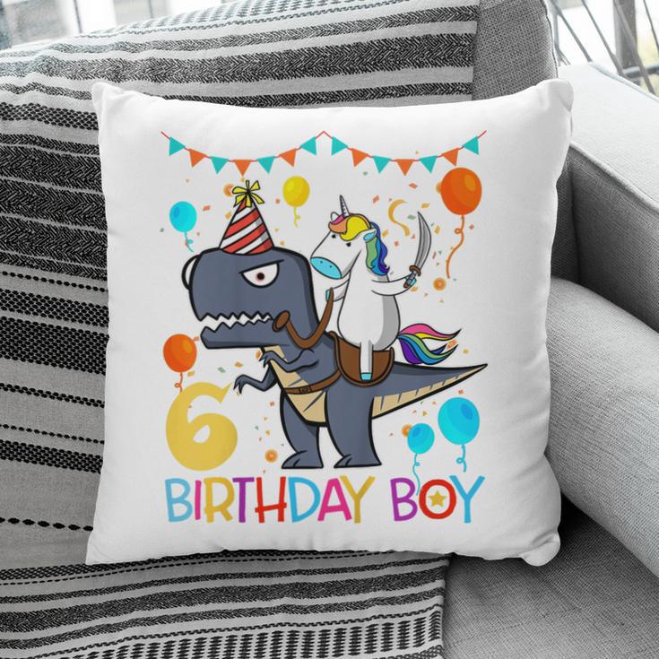 Kids Kids Unicorn Riding Dinosaur 6 Years Old Birthday Boy Pillow