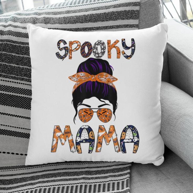 Messy Hair Bun Women Spooky Mama Halloween Funny Costume Pillow