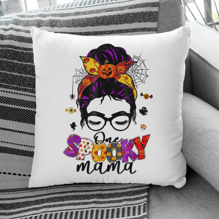 One Spooky Mama Messy Bun Skull Halloween Costume Momster Pillow