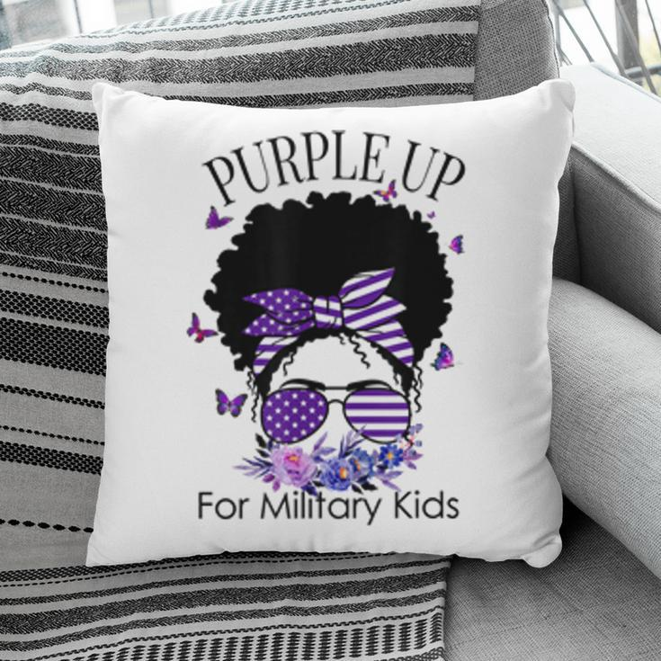 Purple Up For Military Kids Messy Bun Floral Butterfly Pillow