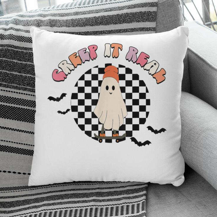 Retro Checkered Creep It Real Ghost Skater Funny Halloween Pillow