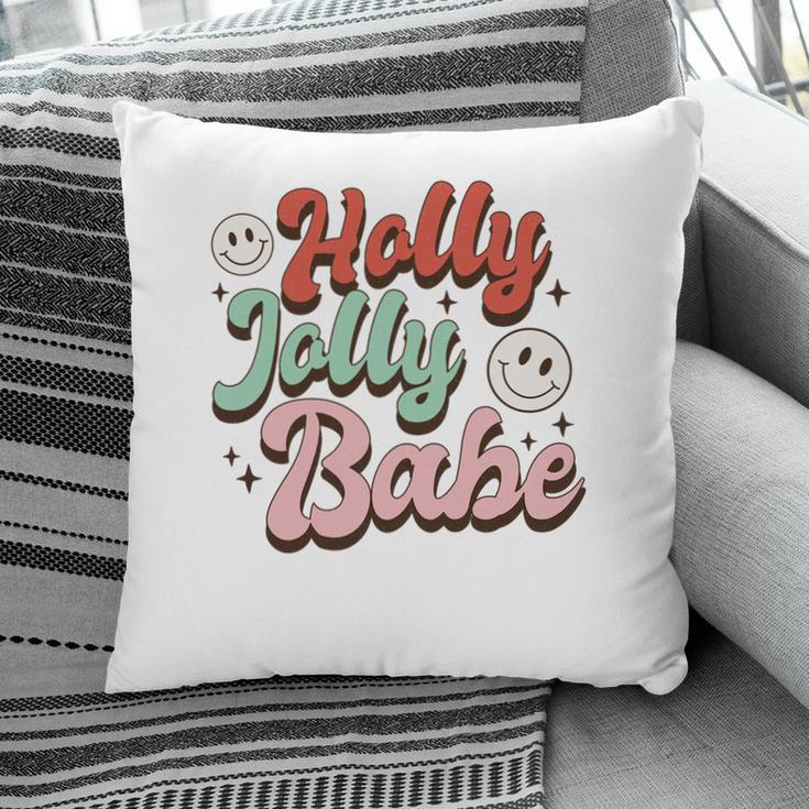 Retro Christmas Holly Jolly Babe Smiley Face Vintage Christmas Pillow