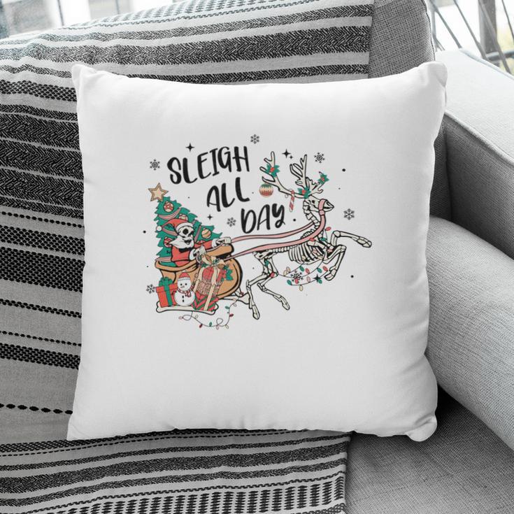 Retro Christmas Skeleton Funny Sleigh All Day Pillow