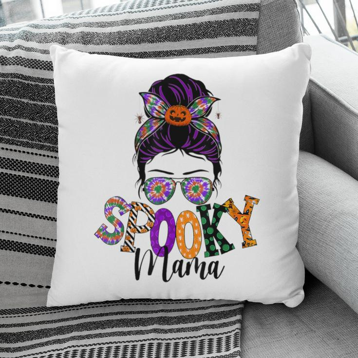 Spooky Mama Messy Bun Skull Mom Monster Bleached Halloween Pillow