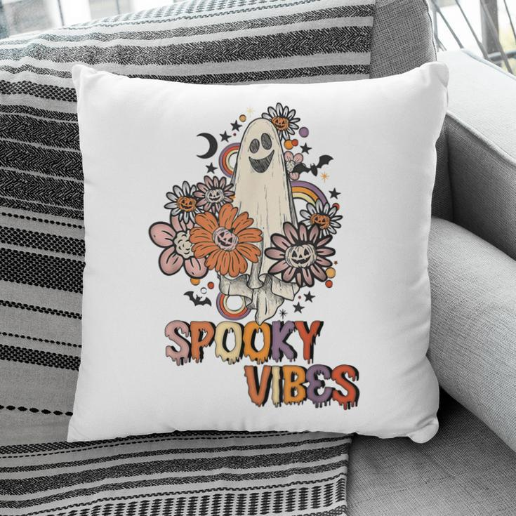 Spooky Vibes Rainbow Boo Pumpkin Flower Autumn Halloween Day Pillow