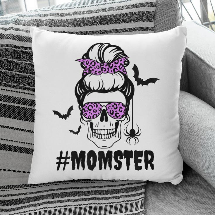 Womens Momster Funny Halloween Costume Skull Mom Messy Bun Pillow