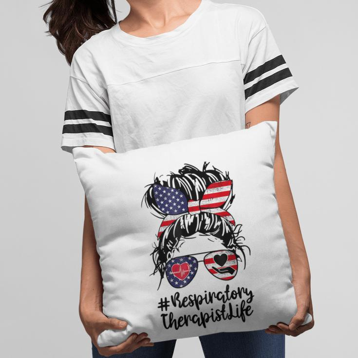 4Th Of July Respiratory Therapist Messy Bun Hair Nurse Funny Pillow