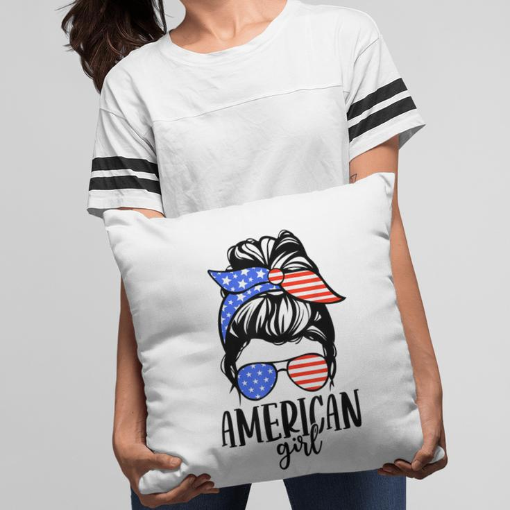 American Girl Messy Hair Bun Usa Flag Patriotic 4Th Of July Pillow