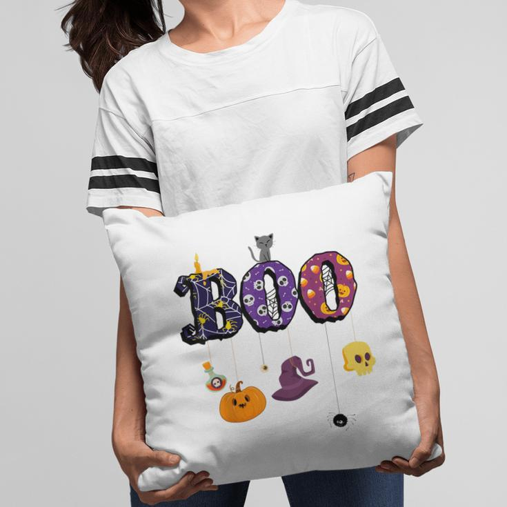 Boo Halloween Costume Spiders Ghosts Pumkin & Witch Hat V2 Pillow