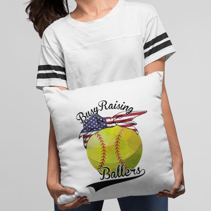 Busy Raising Ballers Softball Sport Great USA Flag Pillow