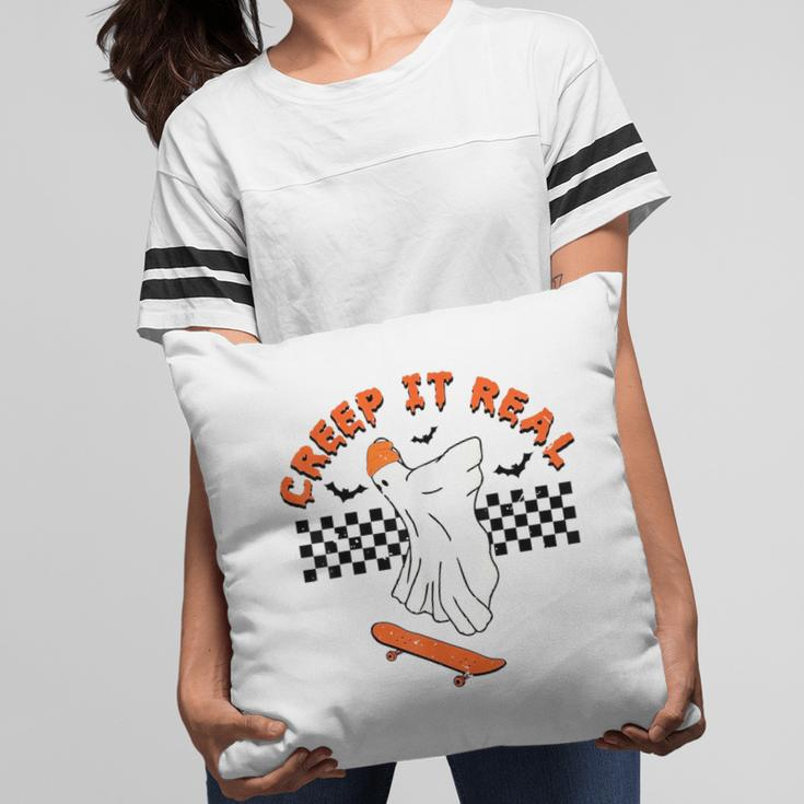 Creep It Real Funny Halloween Boo Ghost Skateboard Vintage Pillow