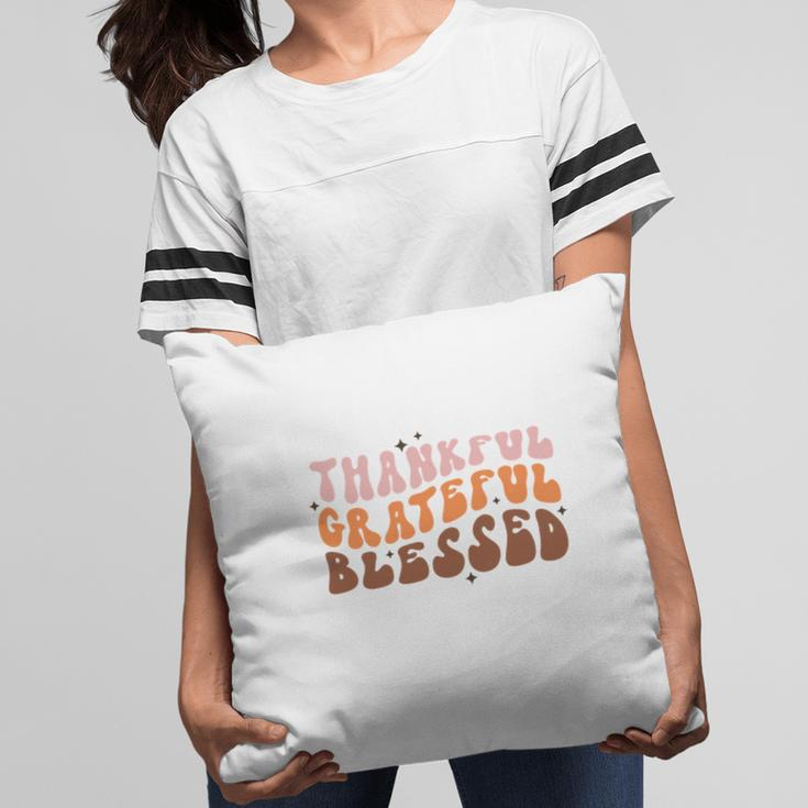 Fall Retro Thankful Grateful Blessed Thanksgiving Quotes Autumn Gift Pillow
