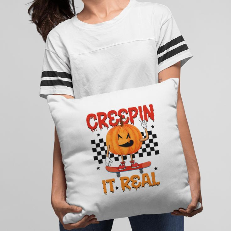 Funny Pumpkin Skateboarding Creepin It Real Halloween Pillow