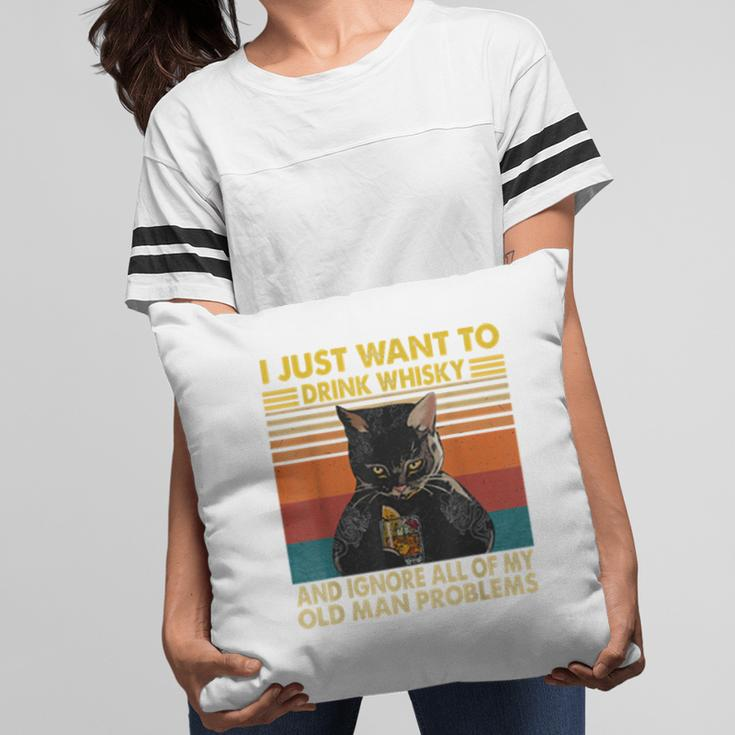 I Just Want To Drink Whisky And Ignore My Problems Black Cat Pillow
