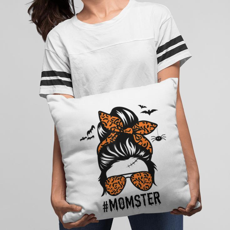 Mom Messy Bun Halloween Leopard Womens Momster Funny Spooky Pillow