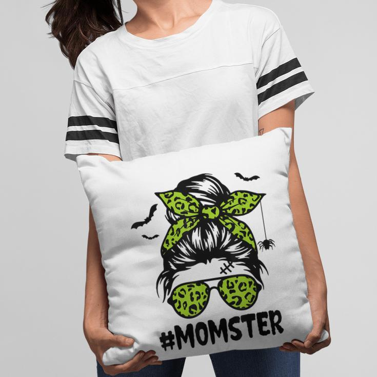 Momster For Women Halloween Mom Messy Bun Leopard Pillow