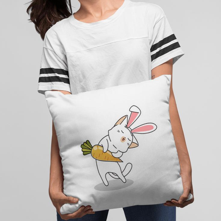 Pink Ears Bunny Cat Carrots Happy Easter Day Pillow