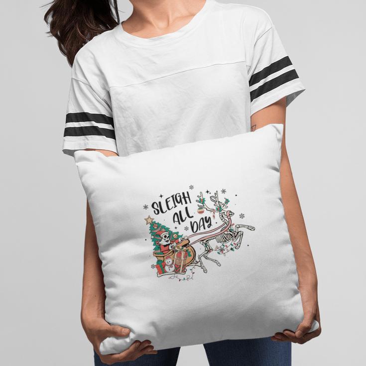 Retro Christmas Skeleton Funny Sleigh All Day Pillow