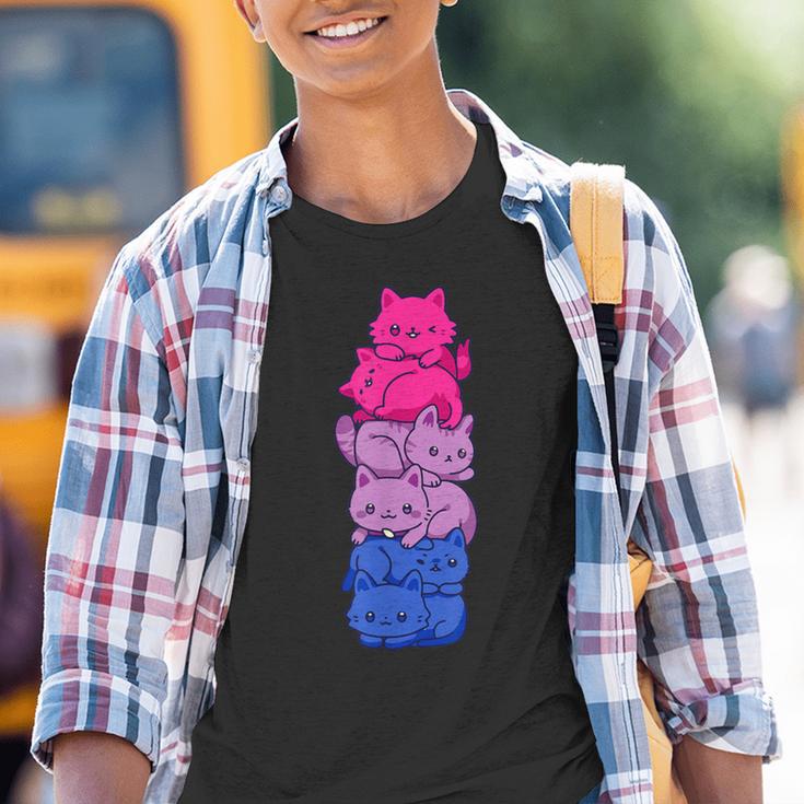 Bi Pride Cat Lgbt Bisexual Flag Cute Kawaii Cat Kinder Tshirt