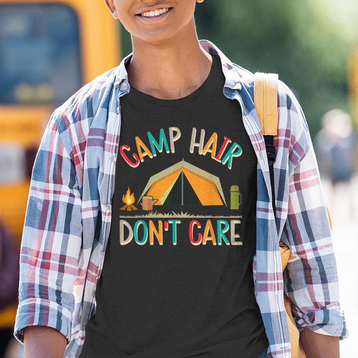 Camp Hair Don't Care Camping Outdoor Camper Wandern Kinder Tshirt