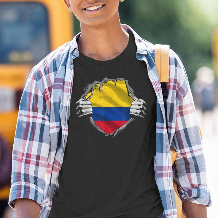 Colombia Flag Superhero Colombian Flag Kinder Tshirt