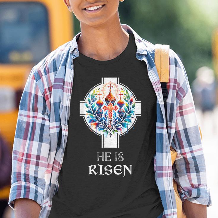 Er Ist Auferstandenes Kreuz Jesus Ostern Christliche Religiöse Männer Jugendliche Kinder Tshirt