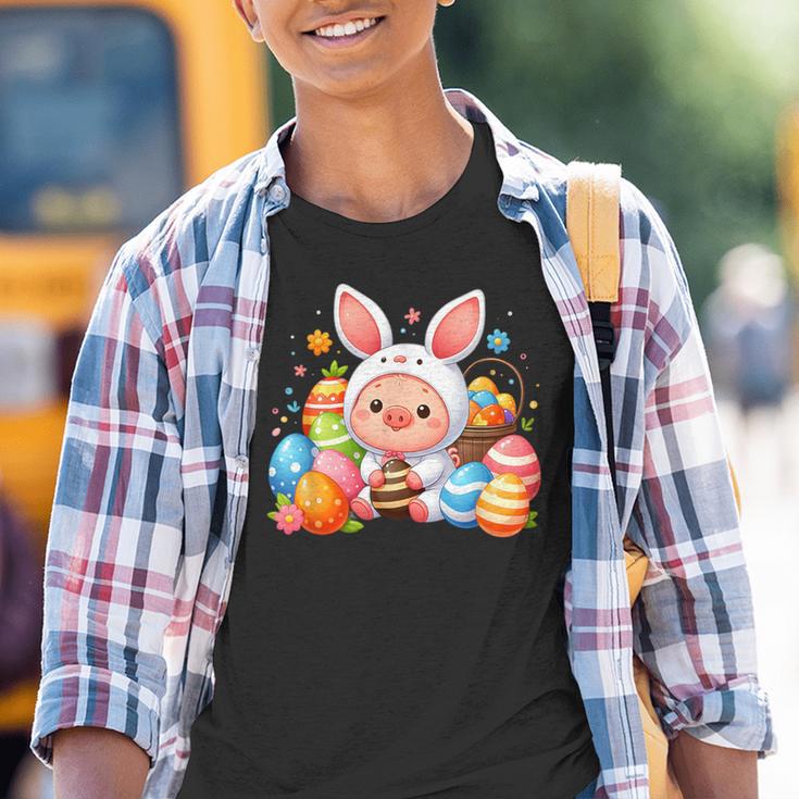 Frohe Ostern Schwein Im Häschen Kostüm Kinder Tshirt