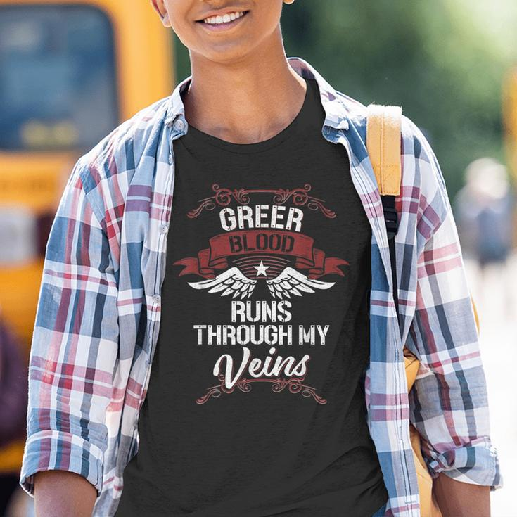 Greer Blood Runs Through My Veins Last Name Family Youth T-shirt
