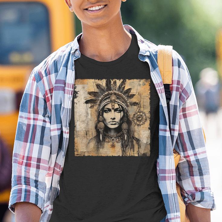 Indianerin Indian Häuptling Kopfschmuck Uhreinwohner Kinder Tshirt