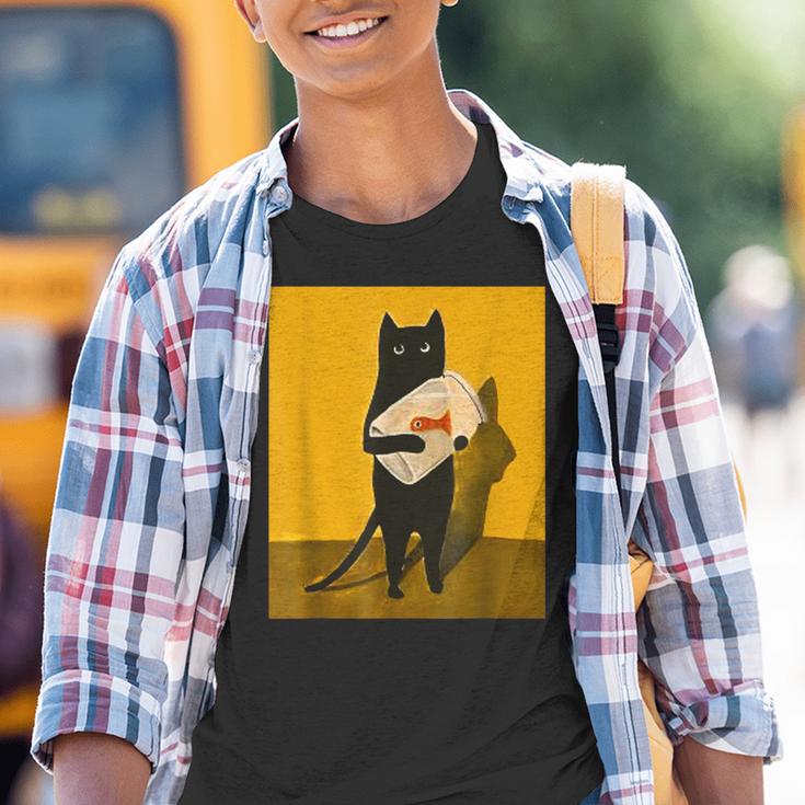 Katze Hält Goldfischglas-Kunstdesign Kinder Tshirt