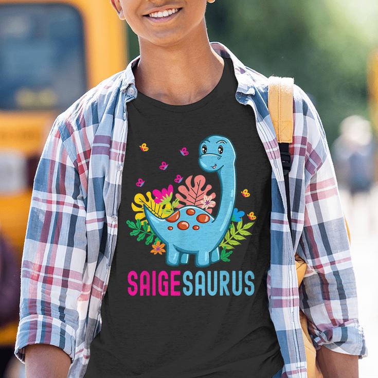 Saigesaurus Personalisierter Name Saige Dino Dinosaurier Geburtstag Kinder Tshirt