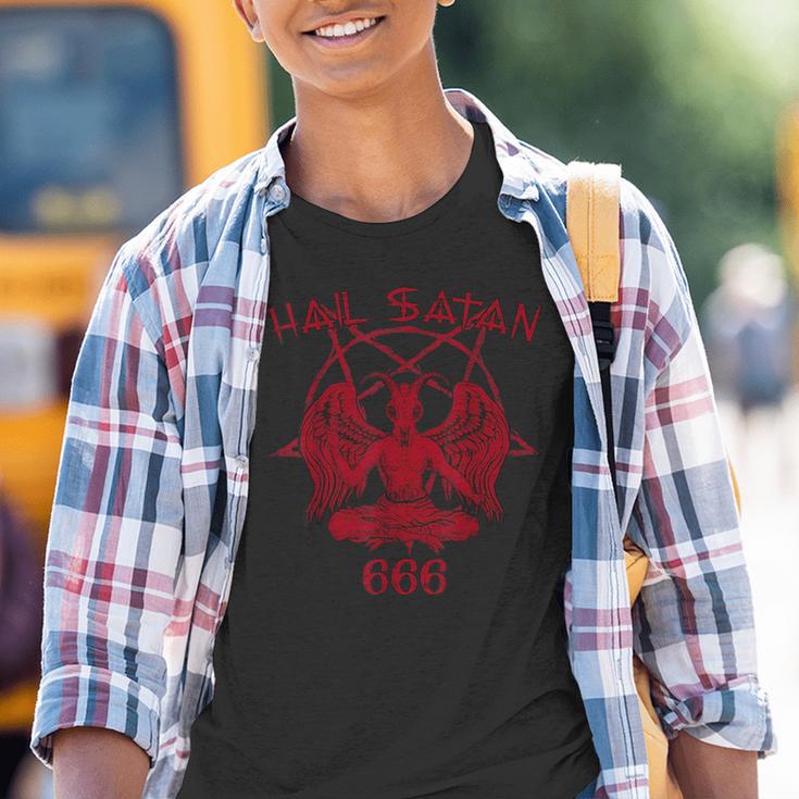 Satan Loves Me Hail Satan Teufel 666 Spruch Kinder Tshirt